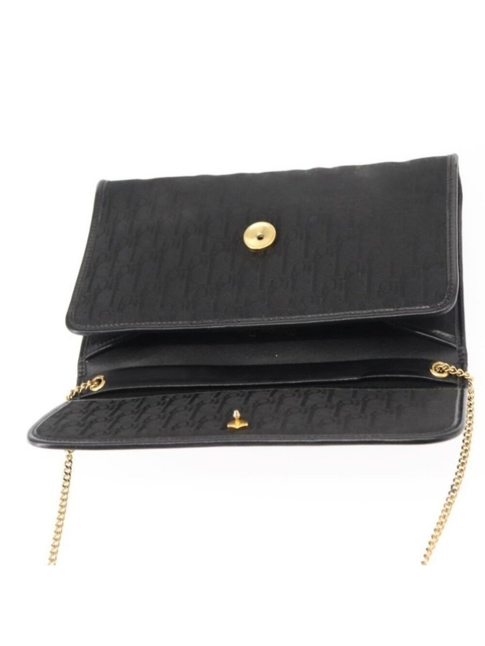 EX00335 Authentic Christian Dior Trotter Canvas Chain Shoulder Bag Black Gold - Picture 2 of 16